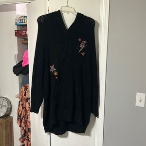 Torrid - 4 - black hoodie sweater dress with pocket. Lightning strike patches